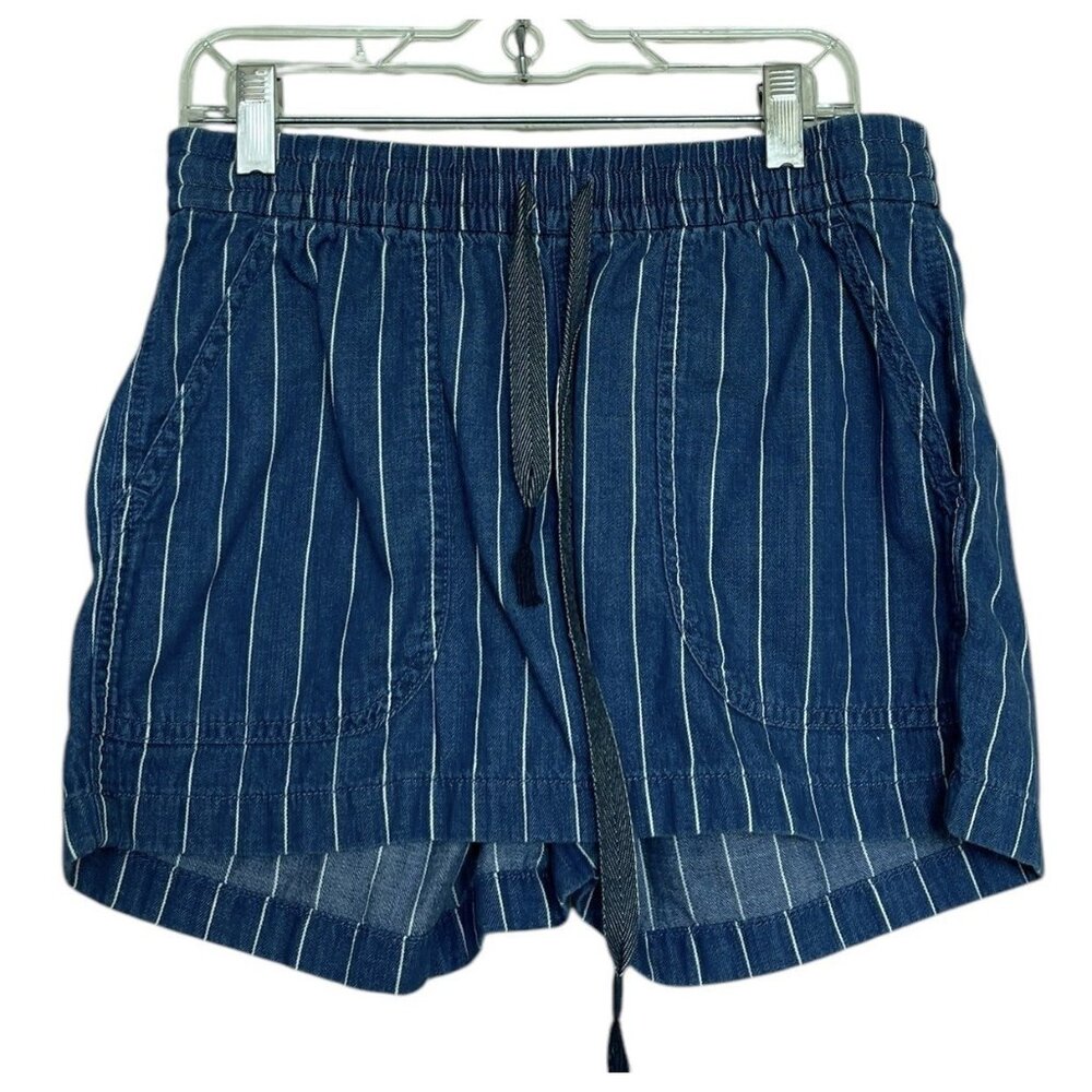 J Crew Shorts Womens XXS Blue Striped Chambray Drawstring Elastic Waist